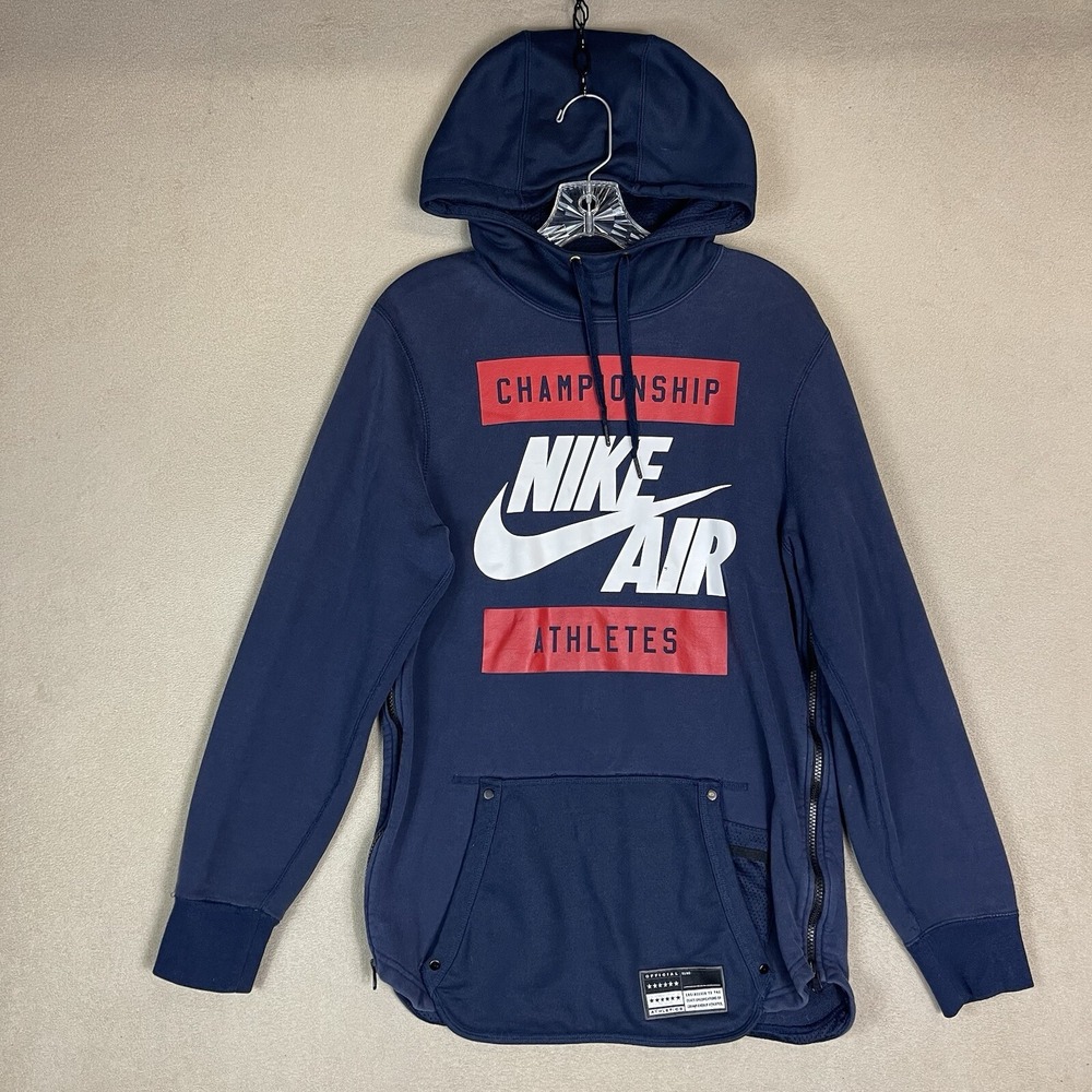 Nike Air Hoodie Mens Small Black Graphic Print Pockets Side Zip‎ Pullover